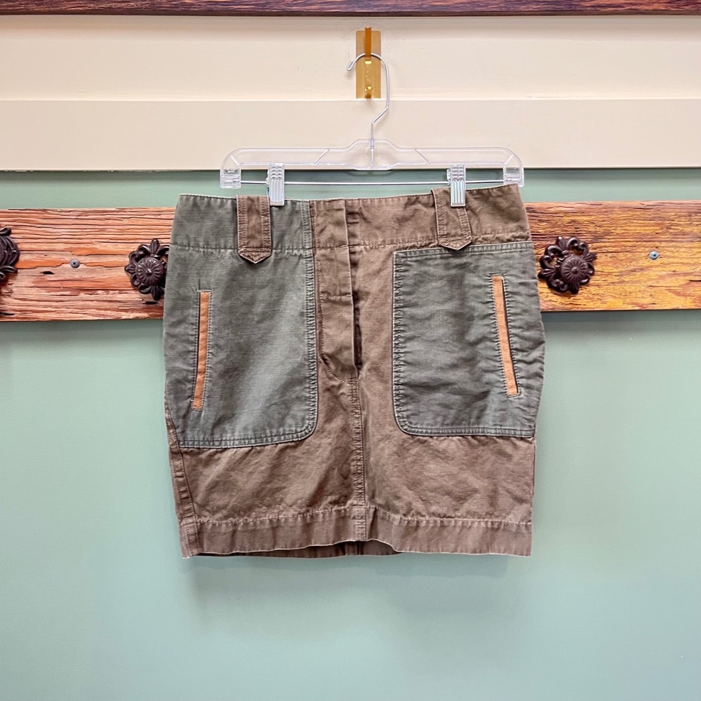 Isabel Marant Etoile Olive Brown Cotton Linen Utility Mini Skirt 42 Military